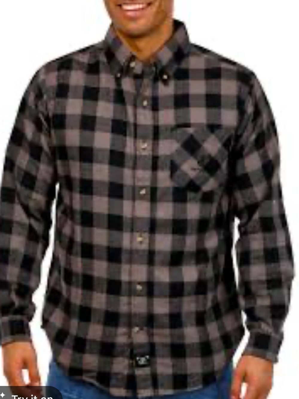 NWT True Timber Men's Black & Gray Gingham Button-Down Shirt Size L